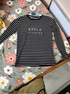Striped Top and Navy Blue Jump Suit Pant