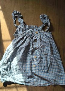 Blue Gingham Button-Front Dress