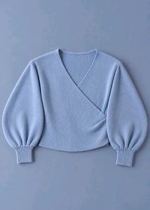 BABY BLUE RIBBED WRAP-STYLE SWEATER
