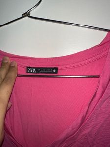 ZARA V-Neck Pink T-Shirt
