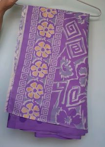 💜 Purple Lavender White Color Floral Design Printed Synthetic Sliky Saree Trendy Modern Stylish Saree Indian Traditional Sari For Girls Wife Women Ladies Casual Sare Purple Flower Pattern Sari