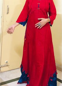 Red Cotton Silk Gown With Suta Work