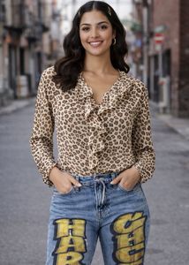 Animal Print Ruffle Blouse