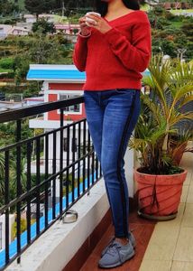 Red Off-Shoulder Sweater