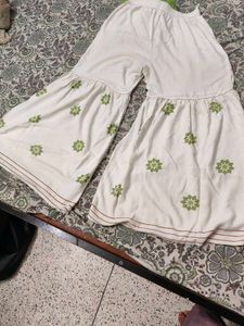 Green Embroidered Kurta with White Pants