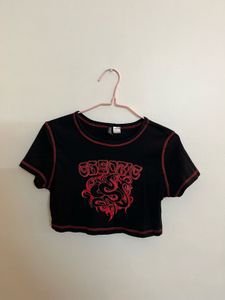 H&M Black Cropped Graphic T-Shirt