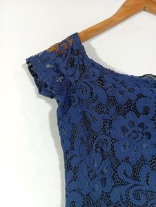 Blue Lace Cap Sleeve Top