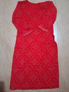 Embroidered Red Bandhani Kurta