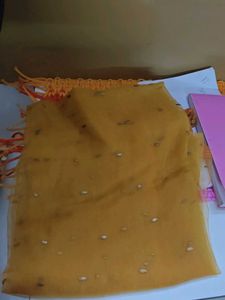 Elegant Yellow Dupatta with Silver Embellishments