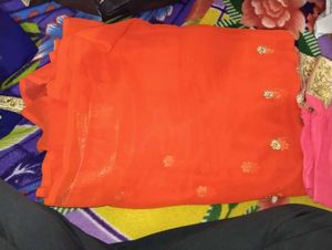 Orange Embroidered Saree