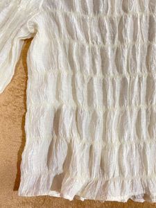 Chic White Textured Long Sleeve Top