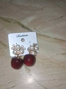 Cute Cherry Pearl Dangle Earrings