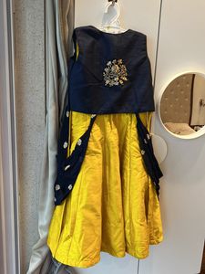 Yellow @ Navy Blue Ethnic Gown