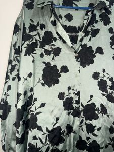 ZARA Oversized Satin Floral Button-Up Shirt