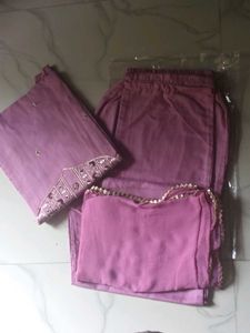 BrandNew MauveColor Kurti Set - Plazzo&amp;Dupatta -4