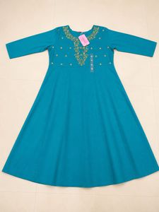Teal Anarkali Kurta with Gold Embroidery