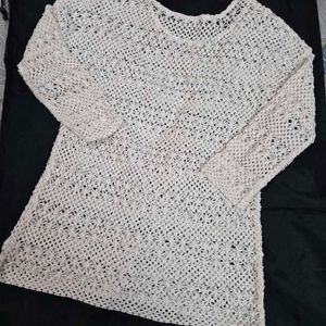 oversized White Crochet Knit  Top/ short dress