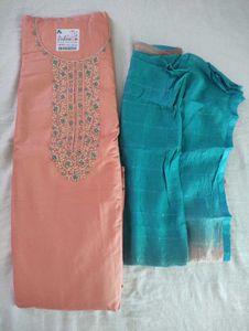 Unstitched Dress Material, Peach