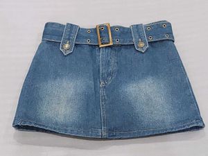 Denim Belted Mini Skirt With Inbuilt Shorts