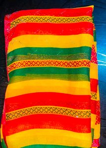 Vibrant Striped Saree with Embellishments