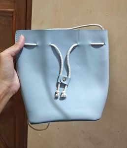 Chic Light Blue Drawstring Bucket Bag