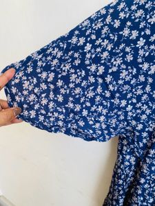 Floral Print Blue Midi Dress