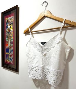 White Lace Trim Cami Top