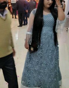 Elegant Grey Embellished Gown XXL size