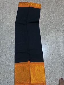 Gadwal Elegant Black &amp; Orange Saree