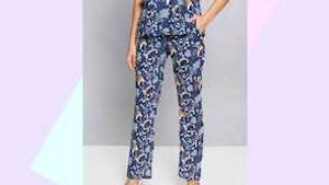Blue Floral Crane Print Pants