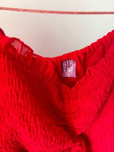 Red Sheer Sleeve Ruched Top