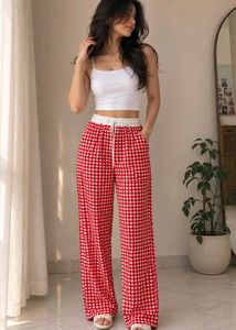 Red Gingham Wide Leg Pants