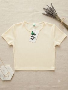 Cream Ribbed Cropped T-Shirt