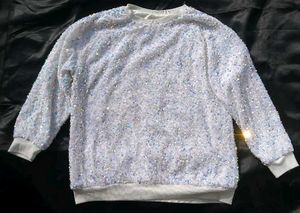 Party Wear White Sequence Sweater