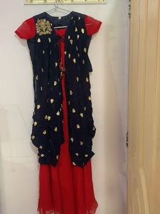 Elegant Red &amp; Navy Indian Kurti Set