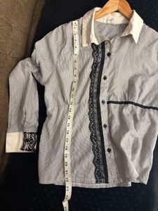 Chic Striped Lace Button-Up Top