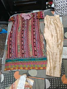 multi Ethnic Kurta embroidery and golden pants s
