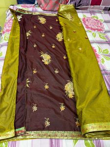 Olive Green Art Silk Embroidered Beautiful Saree