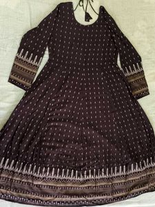 Elegant Dark Brown Anarkali Kurta with Golden Buti