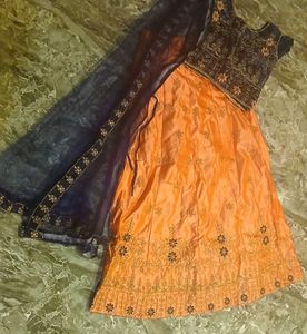 Beautiful Orange &amp; Navy Lehenga Choli Set