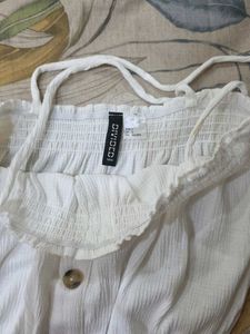 White Smocked Button-Up Crop Top