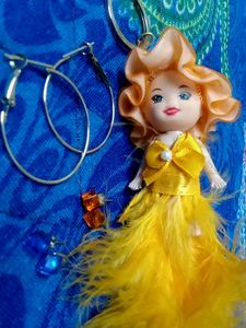 Cute Doll Keychain with Hoop Earrings