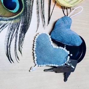 Handmade Denim Heart Keychain