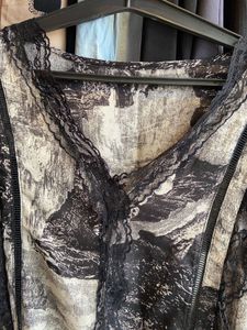 Boho Black &amp; White Print Lace Trim Top