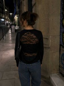 Black Lace Back Panel Open Front Jacket / Shrug