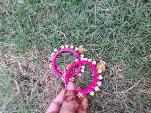 Beautiful Pink Bangles with Pearls &amp; Jhumkas