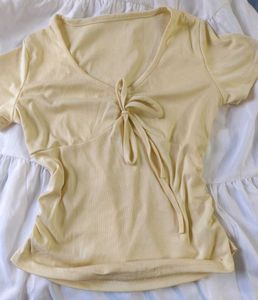 Cute Yellow V-Neck bow Tie Top