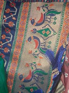 Elegant Teal Saree with Gold Border