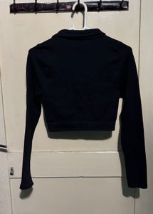 PrettyLittleThing Black Ribbed Crop Top (Size L)✨