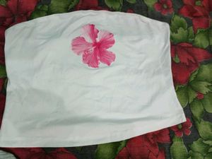 White Tube Top with Pink Floral Print